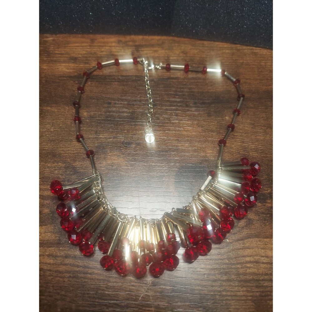 Talbots Gold Tone Red Crystal Cha Cha Statement Necklace 18"